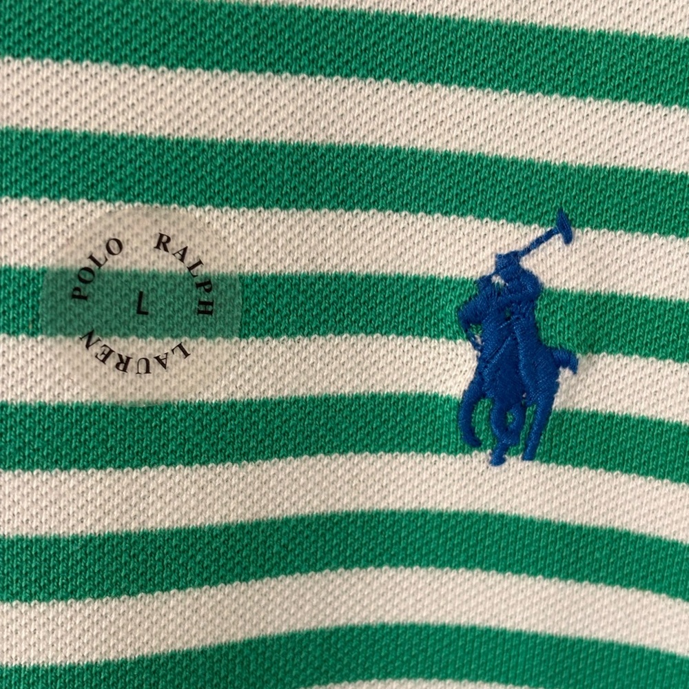 Ralph Lauren Green and White Striped Classic Fit NWT Polo Shirt Large - Picture 6 of 8